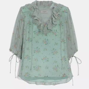 Light green/mint green prairie print coach blouse size 6.
